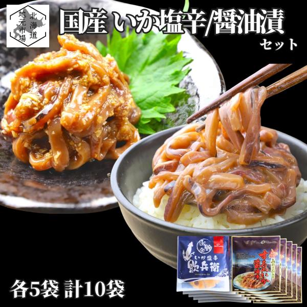 いか塩辛 国産 醤油漬 沖漬け セット 塩辛5袋×醤油漬5袋 お中元 丸心 北海道