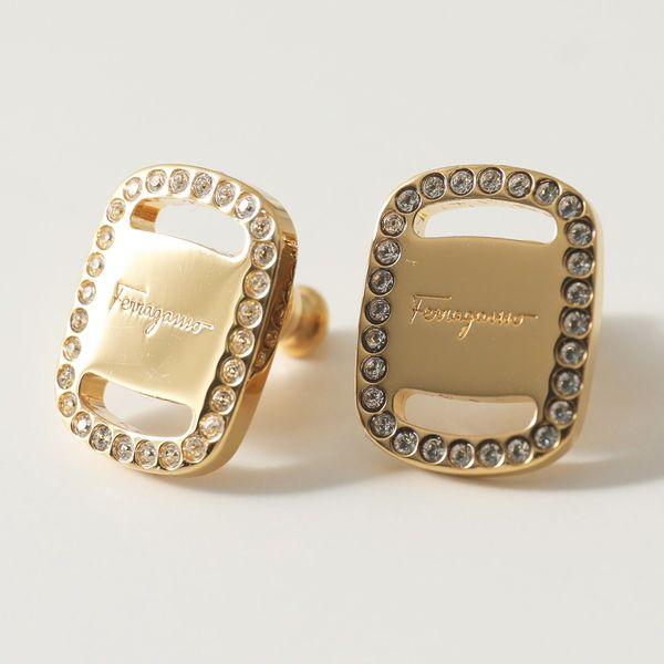 FERRAGAMO フェラガモ 76 0221 001 ロゴ クリスタル ピアス アクセサリー OR...