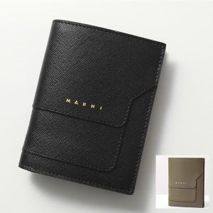 美品 箱付 MARNI ブラック メンディング刺繍 三つ折り財布 ブラック レザー製三つ折りウォレット、マルニシンボル刺繍入り