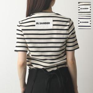 JIL SANDER+ ジルサンダー プラス Tシャツ J40GC0111 J46497 レディース クルーネック 半袖 リブ カットソー コットン ボーダー ロゴパッチ 080｜s-musee