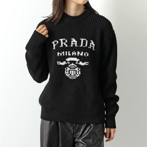 PRADA プラダ ニットセーター UMB381 107B レディース コットン ローゲージ 長袖 クルーネック 丸首 ロゴ F0002/NERO｜s-musee