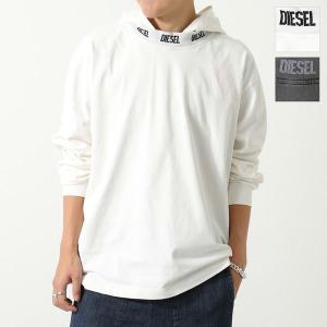 DIESEL ディーゼル 長袖 Tシャツ T-WAHOOD-E1 A06264 0JFAX メンズ カットソー フード付き  オーバーサイズ ロゴ ガーメントダイ ロンT ロゴT カラー2色｜s-musee