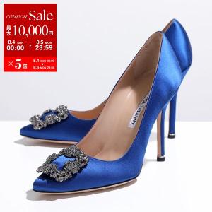 MANOLO BLAHNIK マノロブラニク パンプス HANGISI FMC SATIN 105 ハンギシ サテン 10.5cm 9XX 0664 レディース ジュエルバックル ハイヒール 靴 432/BBLU｜s-musee