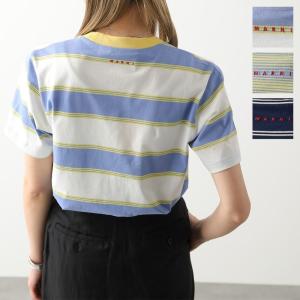 MARNI マルニ Tシャツ 【1枚単品】 HUMU0151EX UTC220 レディース 半袖 ボーダー ストライプ クルーネック カットソー コットン ロゴ刺繍 カラー3色