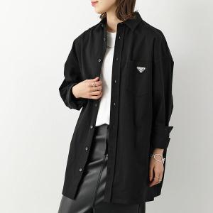 PRADA プラダ 長袖シャツ SC611 108I レディース コットン ストレッチ トライアングルロゴ 胸ポケット ジャケット F0002/NERO｜s-musee