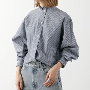 ISABEL MARANT イザベルマラン 長袖シャツ SAOLI CH0016FA A1I41E レディース ストライプ コットン フリルネック 30BU/BLUE｜s-musee