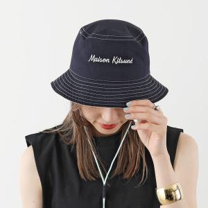 MAISON KITSUNE メゾンキツネ バケットハット WORKWEAR KU06108WW0074 レディース コットン ロゴ刺繍 タイ付き ステッチ 帽子 P498/DARK-NAVY｜s-musee