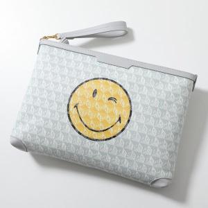 ANYA HINDMARCH アニヤハインドマーチ クラッチバッグ I am a Plastic Bag Pochette Wink 181037 レディース リストレット付き スマイリー 鞄 Frost｜s-musee