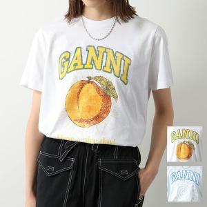 GANNI ガニー 半袖 Tシャツ Basic Jersey Peach Flower Relaxed T-shirt T3529 T3533 3575 レディース コットン ロゴT クルーネック カラー2色