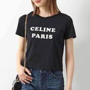 CELINE セリーヌ Tシャツ 2X885671Q.38AW レディース 半袖 カットソー コットン クルーネック ロゴT フロッキープリント ブラック