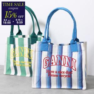 GANNI ガニー トートバッグ LARGE EASY SHOPPER STRIPES A5808 A5809 レディース コットン キャンバス ストライプ ロゴ刺繍 鞄 カラー2色｜s-musee