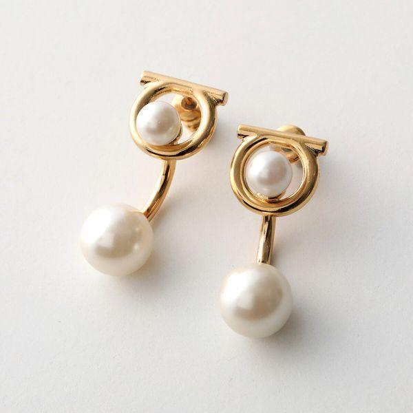 FERRAGAMO フェラガモ ピアス 76 0386 レディース ガンチーニ ガラスパール 真鍮 ...