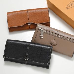 TODS トッズ 二つ折り長財布 XAWDBNB0403 XSO レディース カーフレザー センター シーム フラップ ホットスタンプ ロゴ
