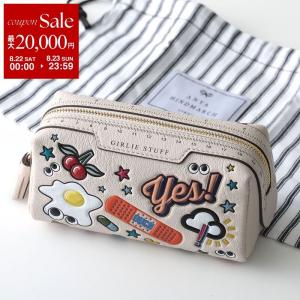 ANYA HINDMARCH アニヤハインドマーチ ポーチ Girlie Stuff All Over Stickers 193627 レディース レザー 化粧ポーチ コスメポーチ 小物入れ CHALK