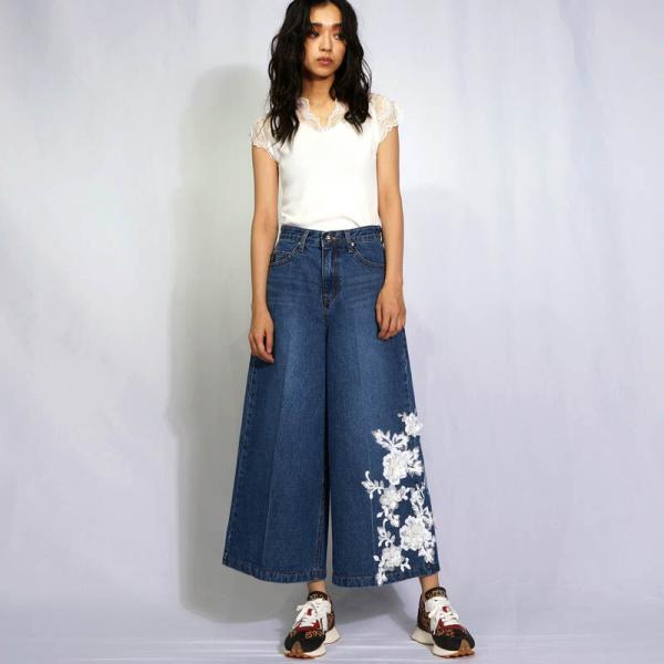 2023最新モデル♪ショップ袋おまけ付 COOLA クーラ フラワーレースワイドデニム　CQ-420...