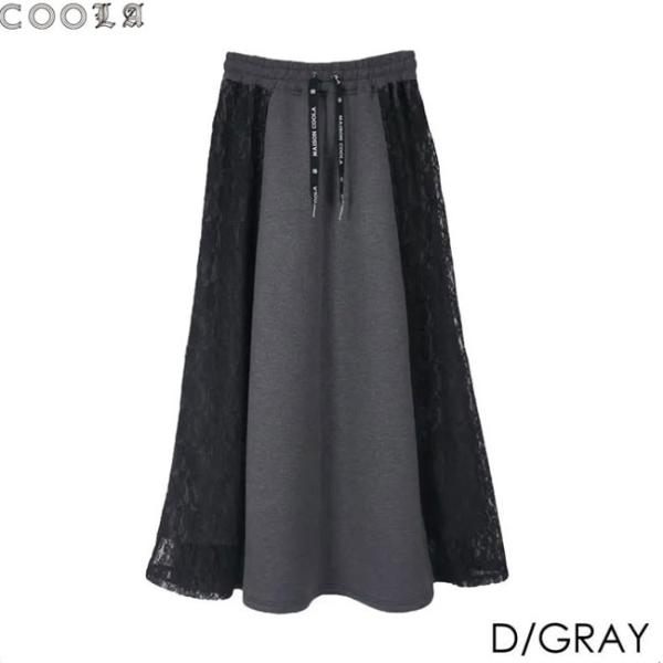 2023秋冬最新モデルショップ袋おまけ付 COOLA クーラ ダブルニットレースロングフレアスカート...