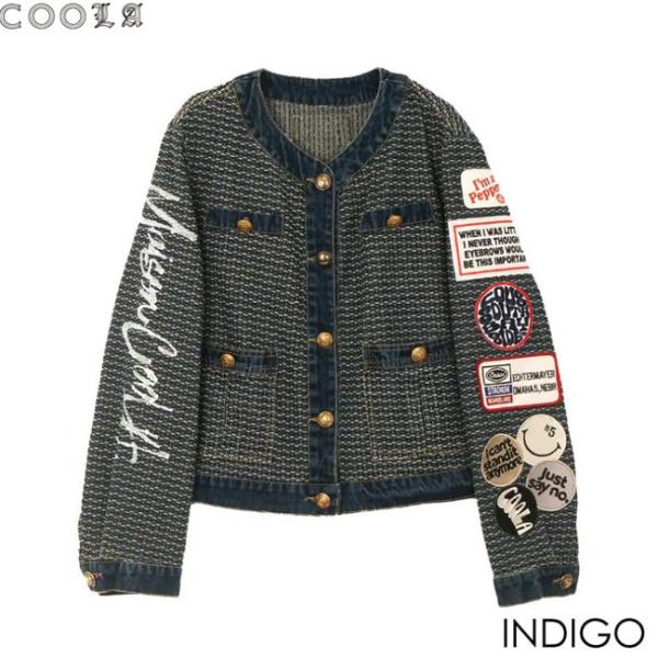 2023秋冬最新モデルショップ袋おまけ付 COOLA クーラ ツイードデニムノーカラージャケット　C...