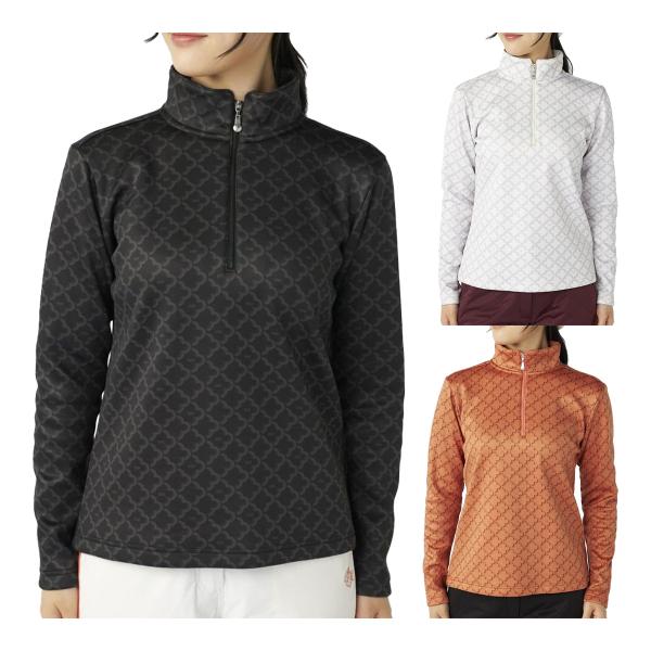 レディース マリ・クレール 長袖 ハーフジップシャツ モノグラム柄長袖ジップアップシャツ 735-5...