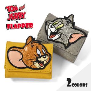 ミニ財布 財布 レディース 小さめ 三つ折り財布 おしゃれ グッズ/FLAPPER フラッパー/トムとジェリー グリッター アップリケ がま口 三つ折り