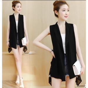 ジレベスト レディース シフォン 薄手 ロングジレ