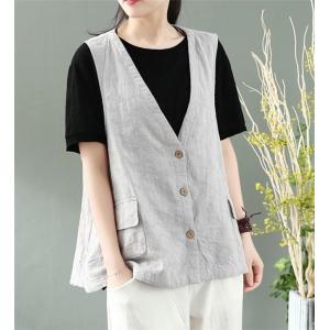ベスト レディース 綿麻 ジレ ジャケット 前開 アウター