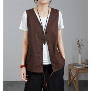 ベスト レディース 綿麻 ジレ ジャケット 前開 アウター