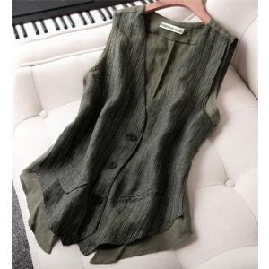 ベスト レディース 綿麻 ジレ ジャケット 前開 アウター