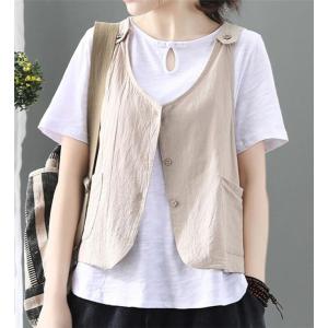 ベスト レディース サマー 綿麻 ジレ ジャケット ノースリーブ