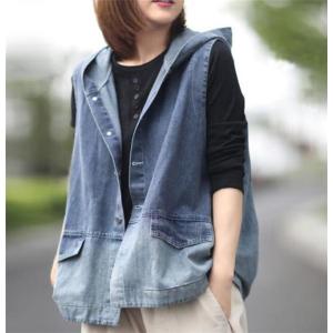 ベスト レディース 春服 ジレ フード付き デニム ジャケット