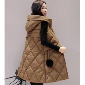 中綿ベスト レディース フード付き ダウンベスト ロング丈