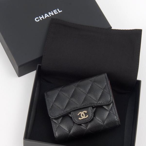 ボーナスストアplus対象店 CHANEL シャネル 三つ折り財布 レディース ブラック AP022...