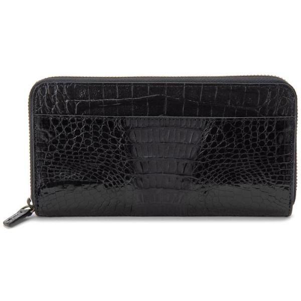ワニ革 ラウンドファスナー長財布 カイマンワニ×牛革型押し 本革 ツートン仕上げ ブラック CJN0...
