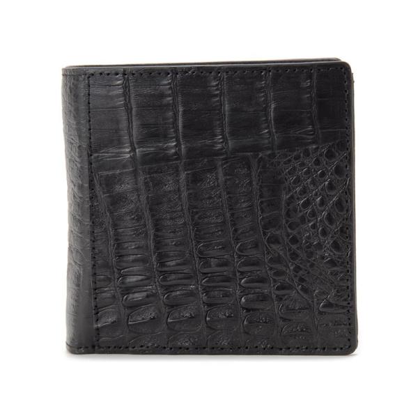 ワニ革 二つ折り財布 カイマンワニ×牛革型押し 本革 ブラック CJN0928BK CJNMEN