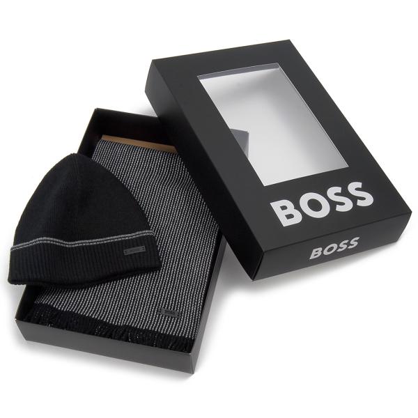 バレンタインセール ヒューゴボス HUGO BOSS マフラー＆ニット帽 メンズ ギフトセット 50...