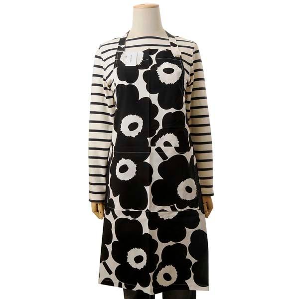 Marimekko マリメッコ エプロン 64161 190 ウニッコ ホワイト×ブラック