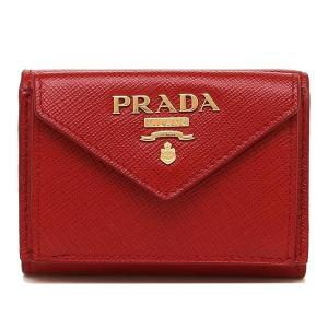 プラダ PRADA 三つ折り財布 レディース レッド 1MH021 QWA F068Z サフィアーノ コンパクト財布