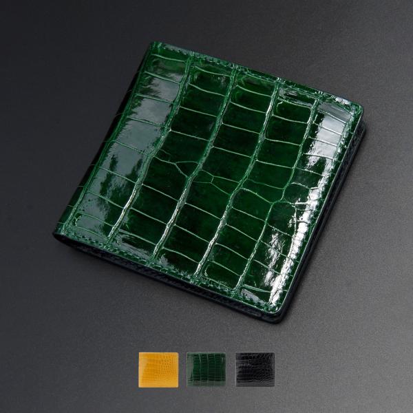 バレンタインセール シャイニングクロコダイル 二つ折り財布 メンズ 贅沢一枚仕立て ワニ革 RODA...