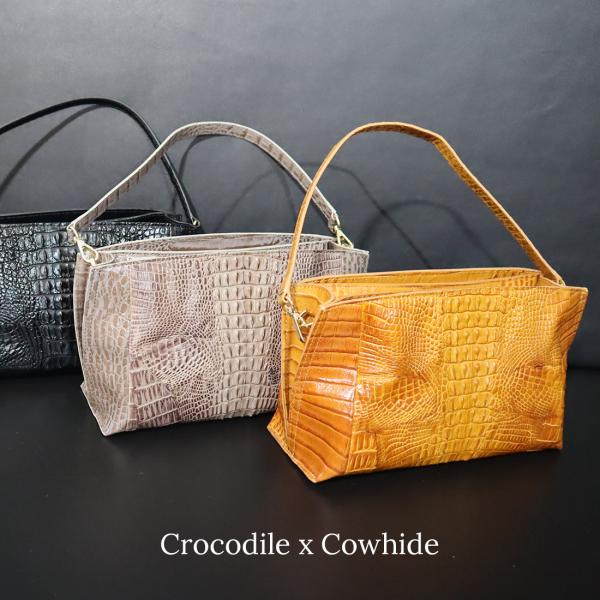 バレンタインセール クロコダイル×牛革 2WAYショルダーバッグ レディース ワニ革 高級皮革 RO...