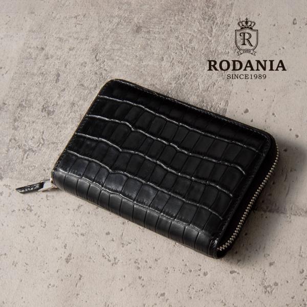 ロダニア RODANIA 牛革クロコダイル型押し 二つ折り財布 メンズ RDTM1877BK