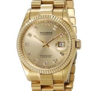 テクノス T9455GC TECHNOS デイト 5気圧防水 クリアストーン10P ゴールド メンズ 腕時計｜s-select