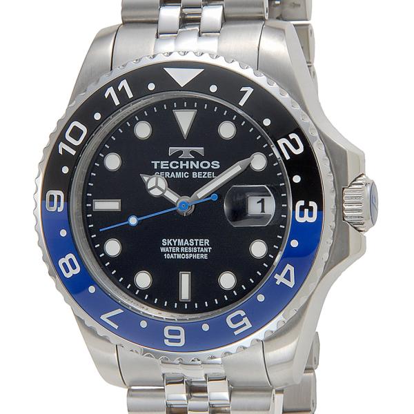 バレンタインセール TECHNOS テクノス メンズ 腕時計 ブラック×ブルー T9C11NB デイ...