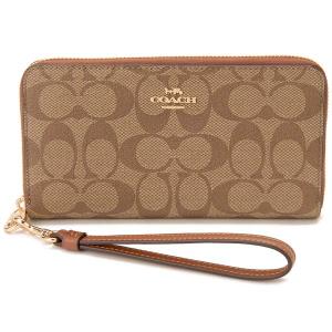 訳あり　背面に汚れあり　コーチ COACH 財布 ラウンドファスナー長財布 レディース カーキ×ブラウン C4452IMS5U シグネチャー｜s-select