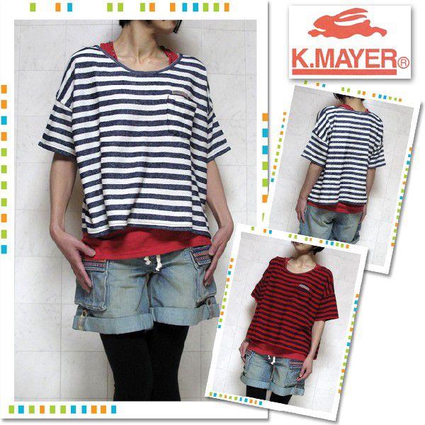 セールクリフメイヤーKRIFFMAYERレディースソフト加工ボーダーユルTシャツ軽くてヤワラカ彡クリ...