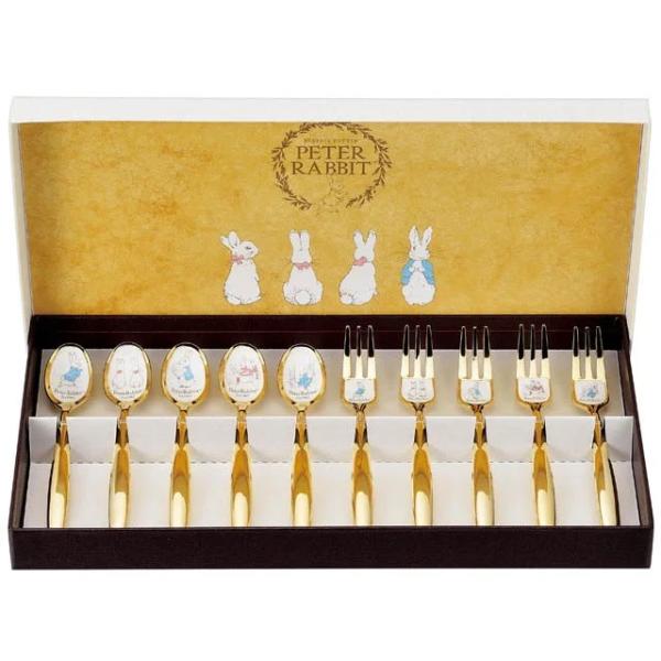 アサヒ ASAHI ピーターラビット 皿中七宝 スプーン・フォーク(金仕上)10本セット PR-01...