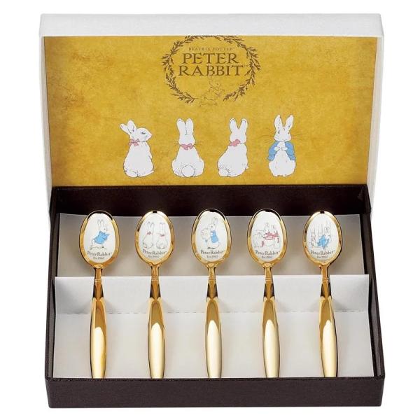 アサヒ ASAHI ピーターラビット 皿中七宝 スプーン(金仕上)５本セット PR-0169