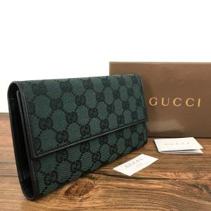 ☆送料無料☆ 極美品 GUCCI 長財布 257303 グリーン GGキャンバス 箱