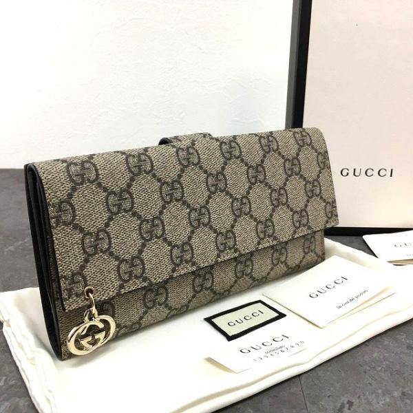 ☆送料無料☆ 極美品 GUCCI 長財布 212104 GGスプリーム ピアス 箱付き 75