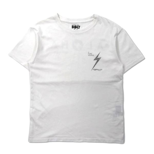 LIGHTNING BOLT Tシャツ M ホワイト コットン 染み込みプリント 両面ロゴ