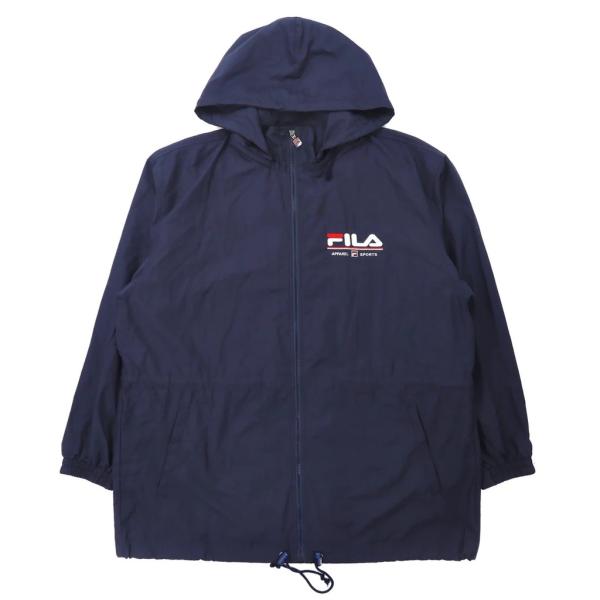 FILA ドロストナイロンジャケット XL ネイビー ビッグサイズ フード着脱式 ロゴ刺繍 90年代