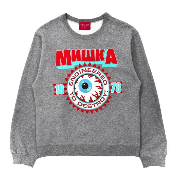 MISHKA クルーネックスウェット S グレー コットン ロゴプリント